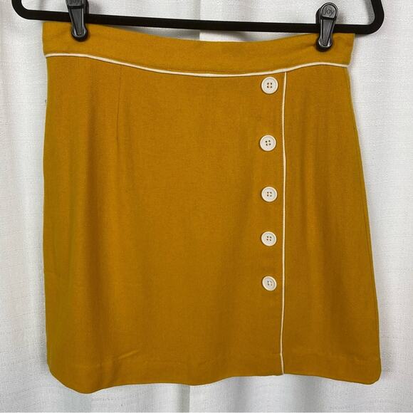 ModCloth Mustard Yellow Own The Era Wool Blend Mini Skirt Sz.M NWT - Picture 4 of 12
